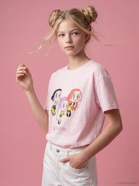 LCW Kids Pembe K-pop Demon Hunters Baskılı Kız Çocuk Tişört ürün görseli 1