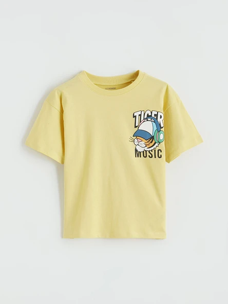 LCW Kids Sarı Bisiklet Yaka Baskılı Erkek Çocuk Tişört ürün görseli 1