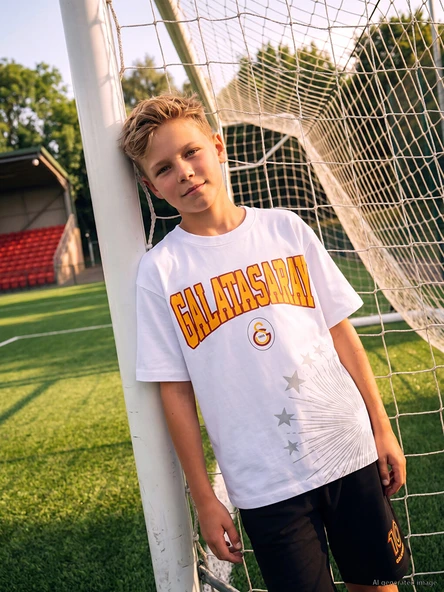 LCW Kids Beyaz Bisiklet Yaka Galatasaray Baskılı Erkek Çocuk Tişört ürün görseli 1