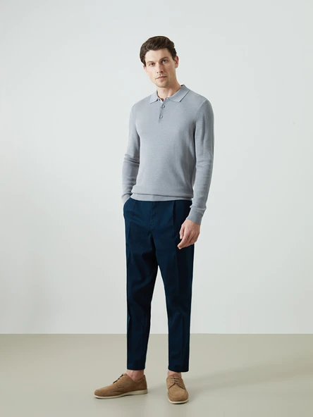 LCWAIKIKI Classic Lacivert Standart Kalıp Gabardin Erkek Pileli Chino Pantolon ürün görseli 1