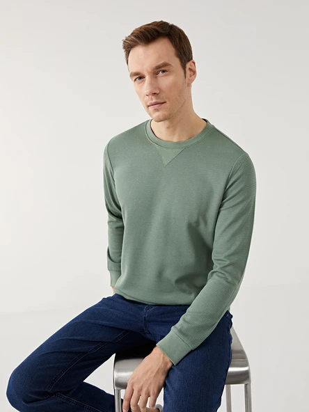 LCWAIKIKI Classic Yeşil Bisiklet Yaka Uzun Kollu Erkek Sweatshirt ürün görseli 1