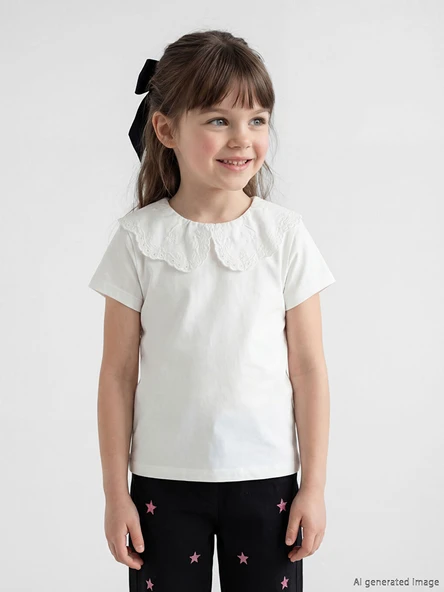 LCW Kids Beyaz Bebe Yaka Kız Çocuk Tişört ürün görseli 1