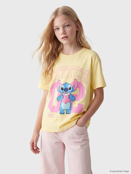 LCW Kids Sarı Stitch Baskılı Kız Çocuk Tişört ürün görseli 1