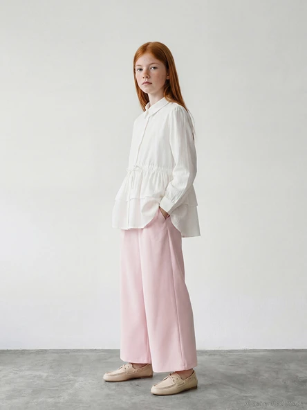 LCW Girls Studio Pembe Pileli Kız Çocuk Geniş Paça Pantolon ürün görseli 1