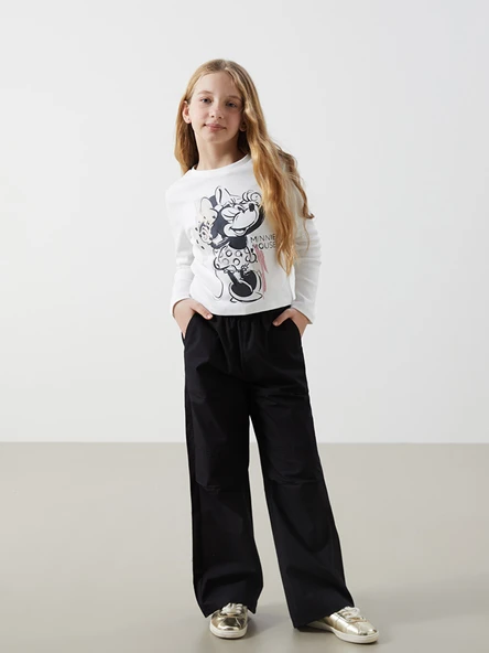 LCW Kids Siyah Beli Lastikli Kız Çocuk Paraşüt Pantolon ürün görseli 1