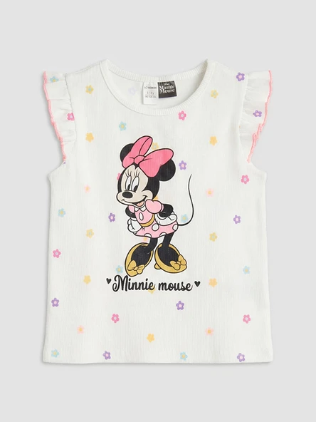 LCW Kids Ekru Minnie Mouse Baskılı Kız Çocuk Tişört ürün görseli 1