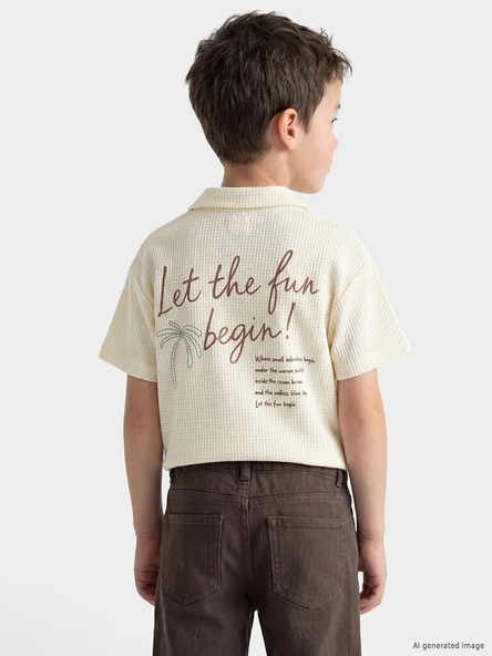 LCW Kids Bej Polo Yaka Baskılı Erkek Çocuk Tişört ürün görseli 1