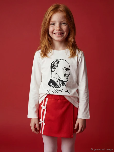 LCW Kids Beyaz Atatürk Baskılı Kız Çocuk Tişört ürün görseli 1