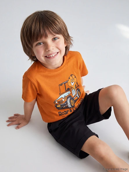 LCW Kids Turuncu Bisiklet Yaka Baskılı Erkek Çocuk Tişört ürün görseli 1