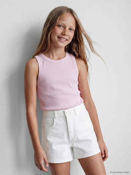 LCW Kids Pembe Bisiklet Yaka Fitilli Kız Çocuk Atlet ürün görseli 1