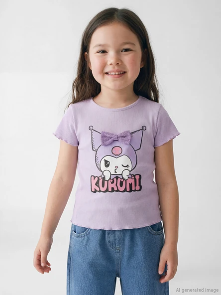 LCW Kids Lila Kuromi Baskılı Kız Çocuk Fitilli Tişört ürün görseli 1