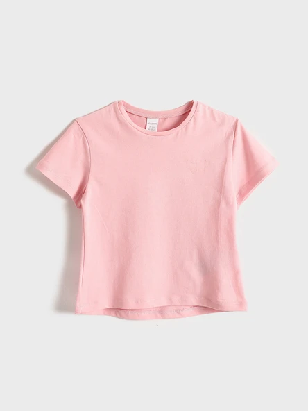 LCW Kids Pembe Bisiklet Yaka Baskılı Penye Kız Çocuk Tişört ürün görseli 1
