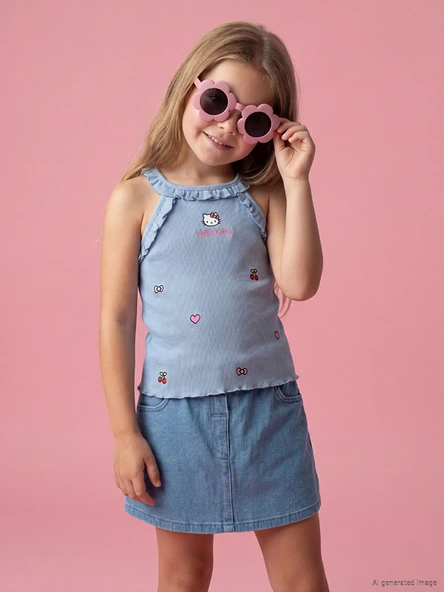 LCW Kids Mavi Hello Kitty Baskılı Kız Çocuk Atlet ürün görseli 1