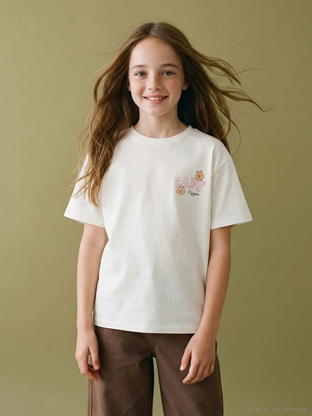 LCW Kids Beyaz Capyfun Baskılı Kız Çocuk Tişört ürün görseli 1