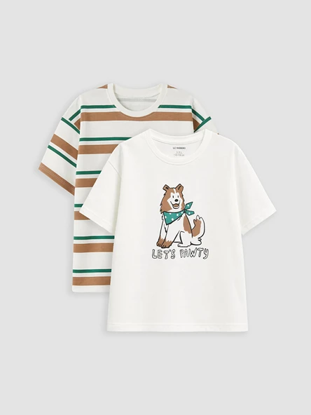 LCW Kids Beyaz Baskılı Erkek Çocuk Tişört 2'li ürün görseli 1