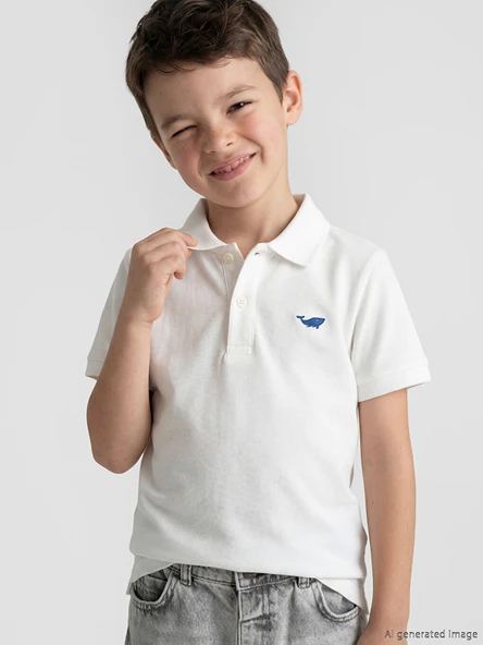 LCW Kids Beyaz Polo Yaka Kısa Kollu Nakışlı Erkek Çocuk Tişört ürün görseli 1