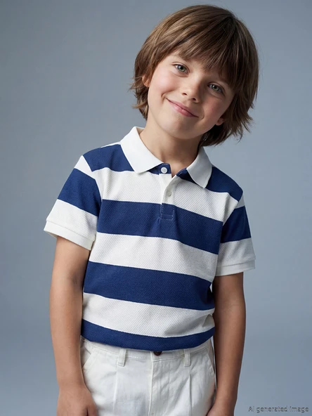 LCW Kids İndigo Polo Yaka Çizgili Erkek Çocuk Tişört ürün görseli 1