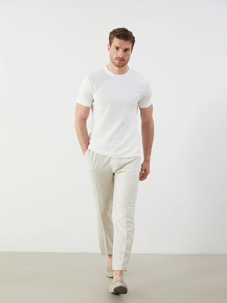 LCWAIKIKI Classic Bej Standart Kalıp Keten Karışımlı Erkek Chino Pantolon ürün görseli 1