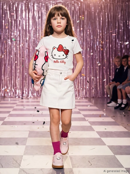 LCW Kids Beyaz Hello Kitty Baskılı Kız Çocuk Fitilli Tişört ürün görseli 1
