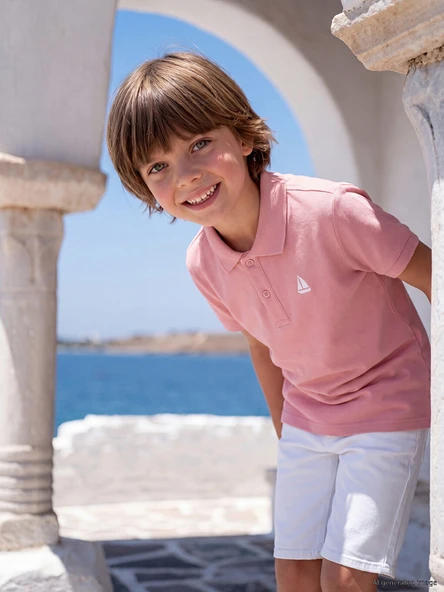 LCW Kids Pembe Polo Yaka Nakışlı Erkek Çocuk Tişört ürün görseli 1
