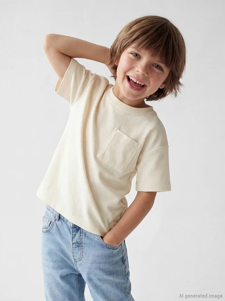 LCW Kids Bej Bisiklet Yaka Erkek Çocuk Tişört ürün görseli 1