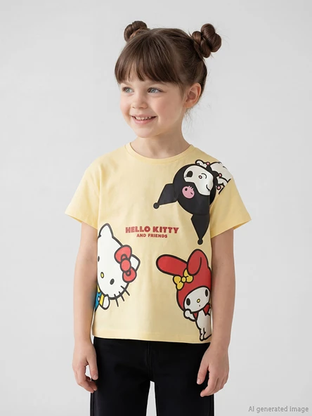 LCW Kids Sarı Bisiklet Yaka Hello Kitty Baskılı Kız Çocuk Tişört ürün görseli 1