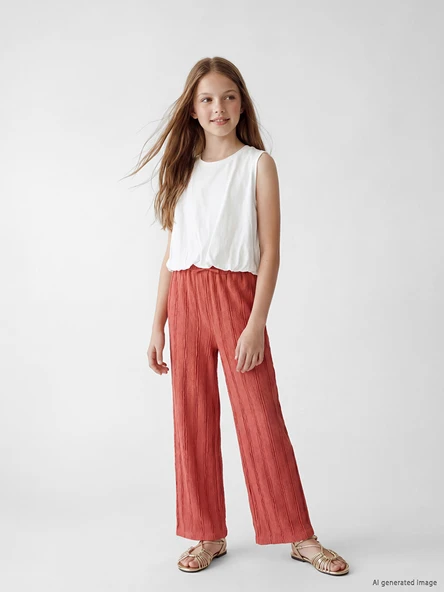 LCW Kids Pembe Kız Çocuk Geniş Paça Dokulu Pantolon ürün görseli 1