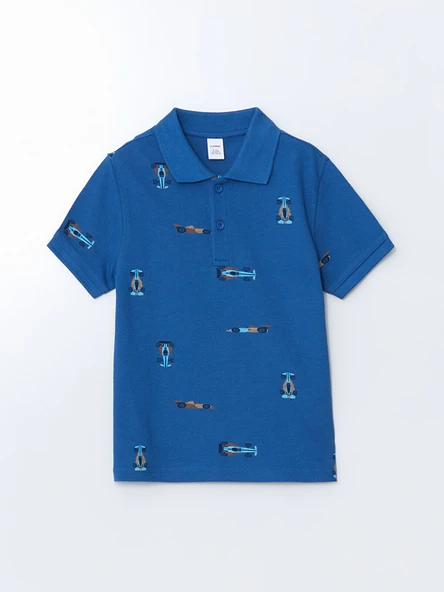 LCW Kids Mavi Polo Yaka Baskılı Erkek Çocuk Pike Tişört ürün görseli 1