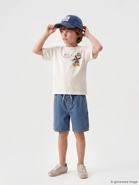 LCW Kids Ekru Nostaljik Maymun Baskılı Unisex Çocuk Tişört ürün görseli 1