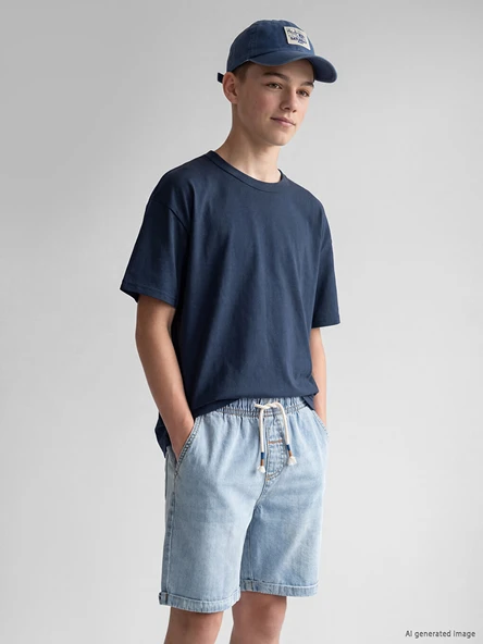 LCW Kids Lacivert Bisiklet Yaka Erkek Çocuk Soft Touch Tişört ürün görseli 1
