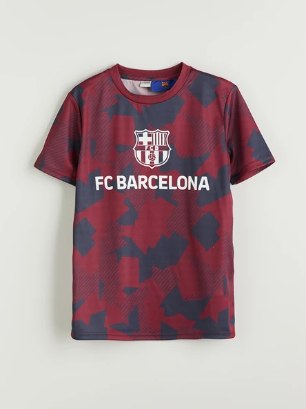 LCW Kids Bordo Bisiklet Yaka Barcelona Baskılı Erkek Çocuk Tişört ürün görseli 1