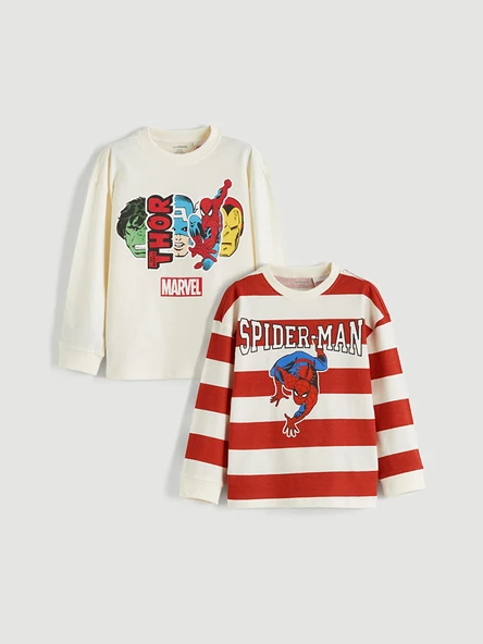 LCW Kids Bej Marvel Baskılı Erkek Çocuk Tişört 2'li ürün görseli 1