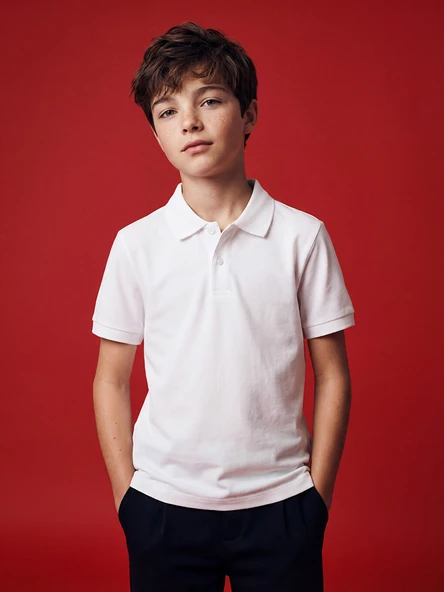 LCW Kids Beyaz Polo Yaka Erkek Çocuk Pike Tişört ürün görseli 1