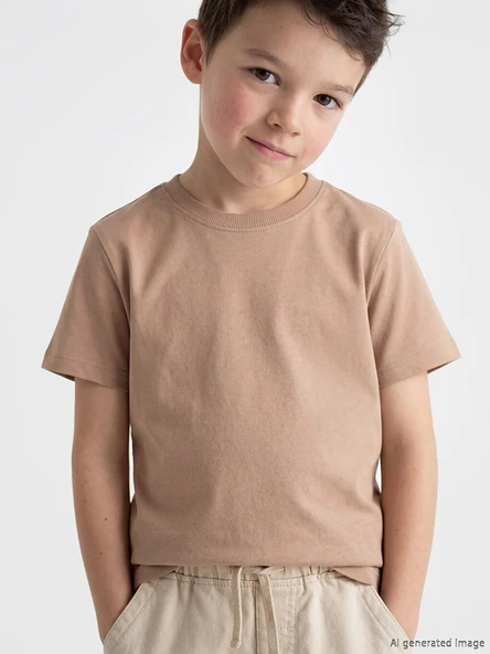 LCW Kids Kahverengi Bisiklet Yaka Erkek Çocuk Tişört ürün görseli 1