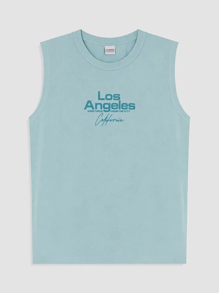 LCW Kids Yeşil Bisiklet Yaka Los Angeles Baskılı Erkek Çocuk Atlet ürün görseli 1