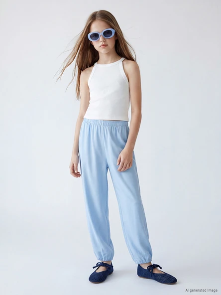 LCW Kids Lila Beli Lastikli Kız Çocuk Jogger Pantolon ürün görseli 1
