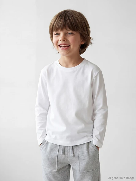LCW Kids Beyaz Bisiklet Yaka Erkek Çocuk Tişört ürün görseli 1