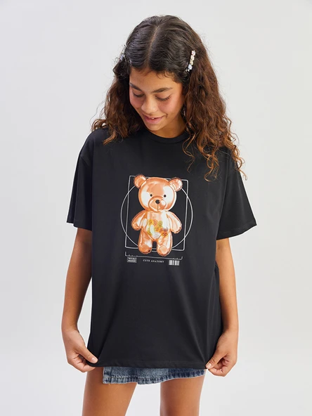 LCW Kids Siyah Bisiklet Yaka Kız Çocuk Tişört ürün görseli 1