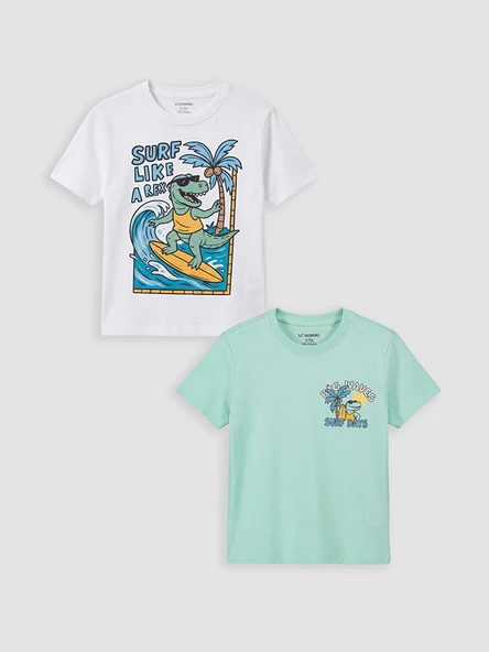 LCW Kids Beyaz Baskılı Erkek Çocuk Tişört 2'li ürün görseli 1