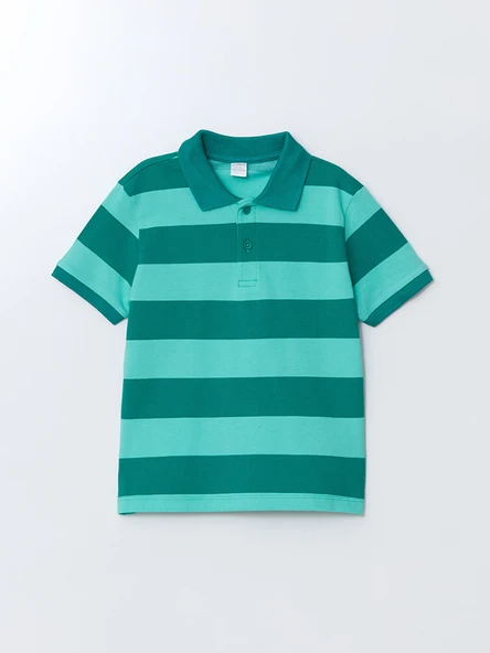 LCW Kids Yeşil Polo Yaka Çizgili Erkek Çocuk Tişört ürün görseli 1