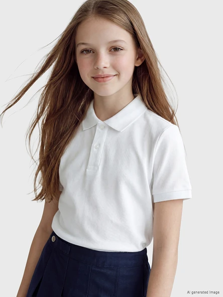 LCW Kids Beyaz Polo Yaka Kız Çocuk Pike Tişört ürün görseli 1