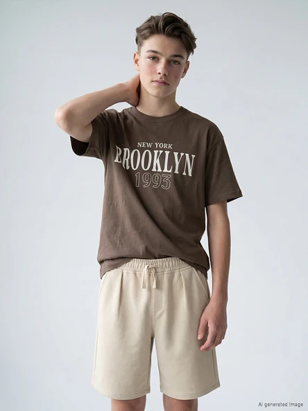LCW Kids Kahverengi Standart Fit New York Baskılı Erkek Çocuk Tişört ürün görseli 1