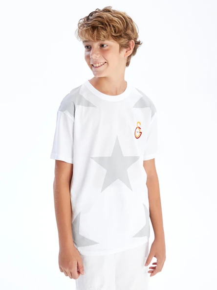LCW Kids Beyaz Bisiklet Yaka Galatasaray Baskılı Erkek Çocuk Tişört ürün görseli 1