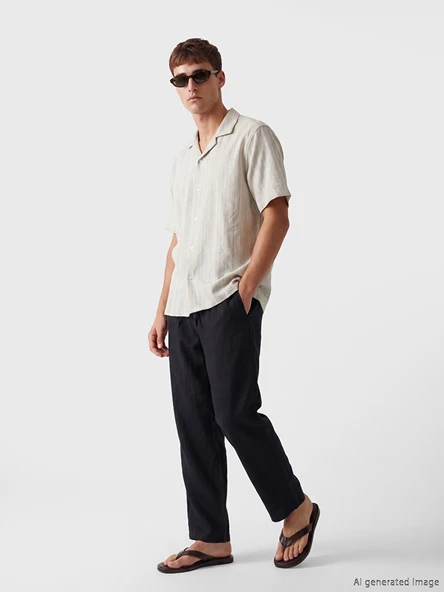 LCW Vision Siyah Regular Fit %100 Keten Erkek Pantolon ürün görseli 1