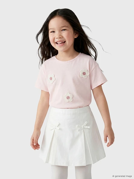 LCW Kids Pembe Bisiklet Yaka Nakışlı Kız Çocuk Tişört ürün görseli 1