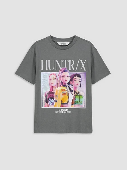 LCW Kids Gri K-Pop Demon Hunters Baskılı Kız Çocuk Tişört ürün görseli 1