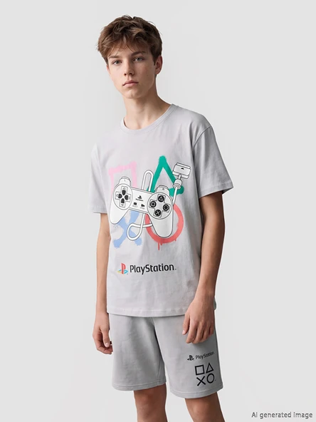 LCW Kids Gri Bisiklet Yaka PlayStation Baskılı Erkek Çocuk Tişört ürün görseli 1