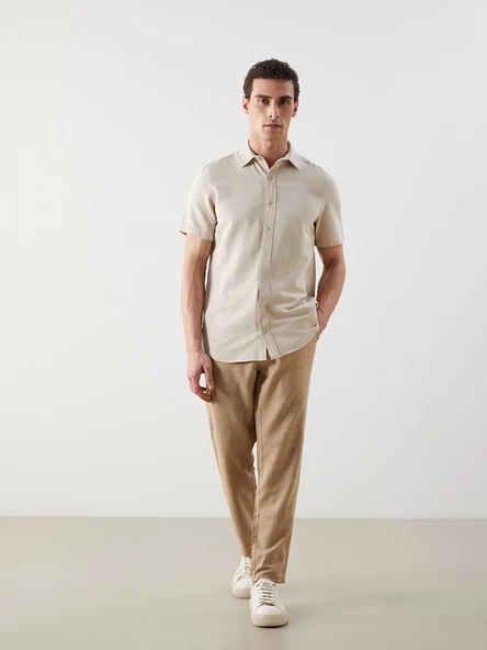 LCWAIKIKI Classic Bej Regular Fit Keten Karışımlı Erkek Chino Pantolon ürün görseli 1