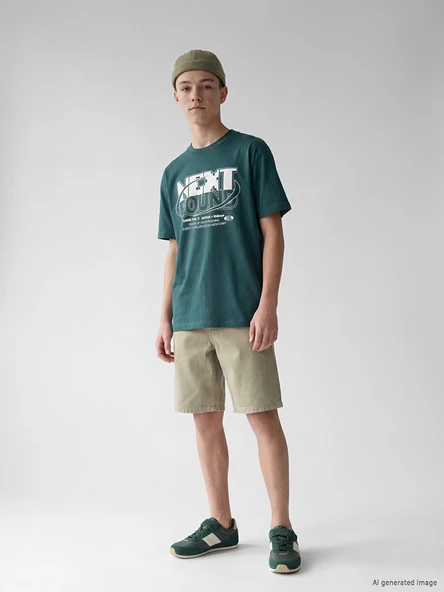 LCW Kids Yeşil Bisiklet Yaka Baskılı Erkek Çocuk Tişört ürün görseli 1