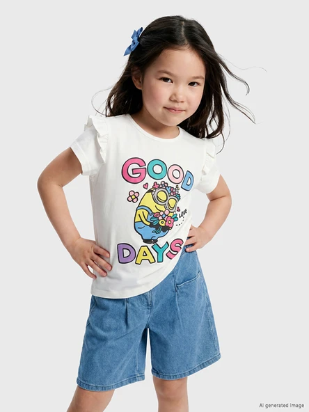 LCW Kids Beyaz Minions Baskılı Kız Çocuk Tişört ürün görseli 1